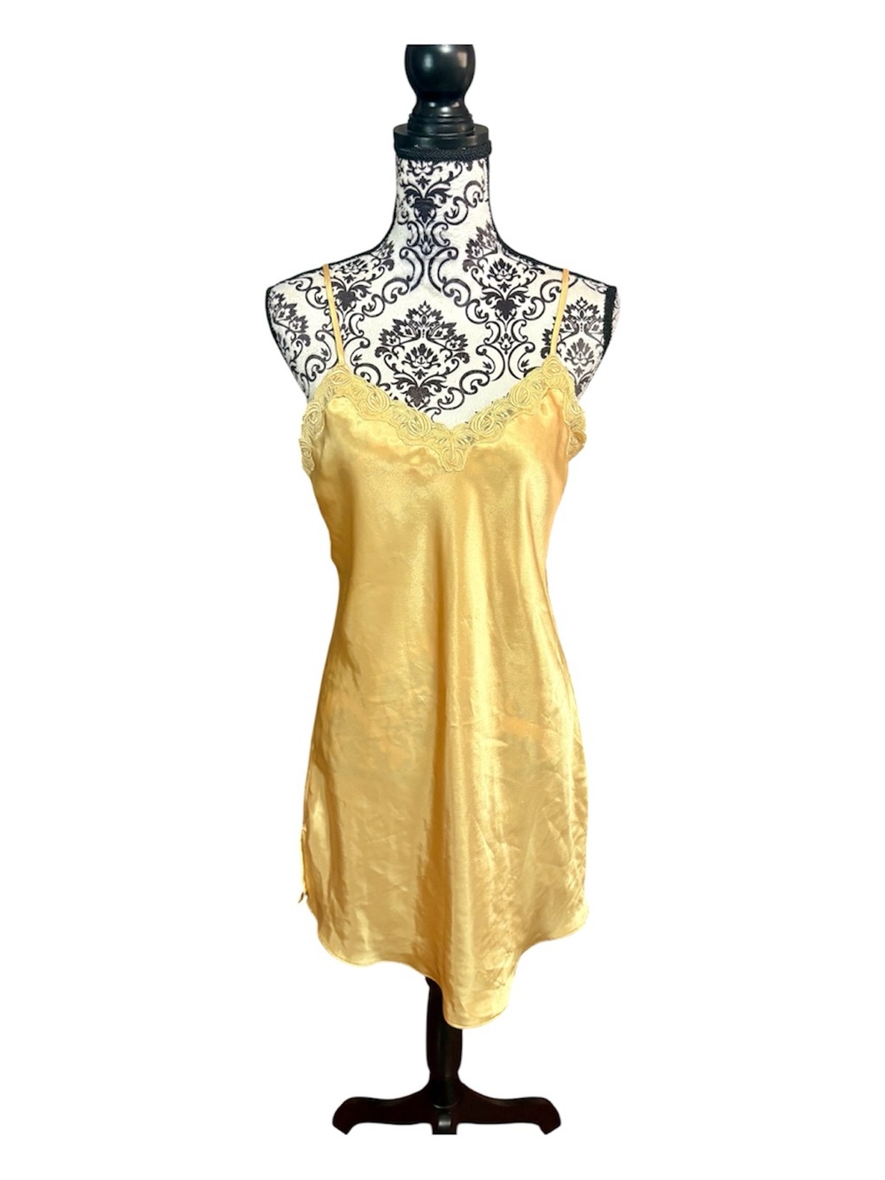 KATHRYN Vintage Yellow Lace-Trim Night Slip